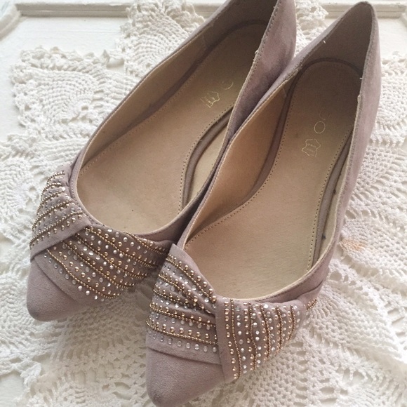 Aldo Shoes - Aldo Taupe Suede Rhinestone Flats Shoes Size 9
