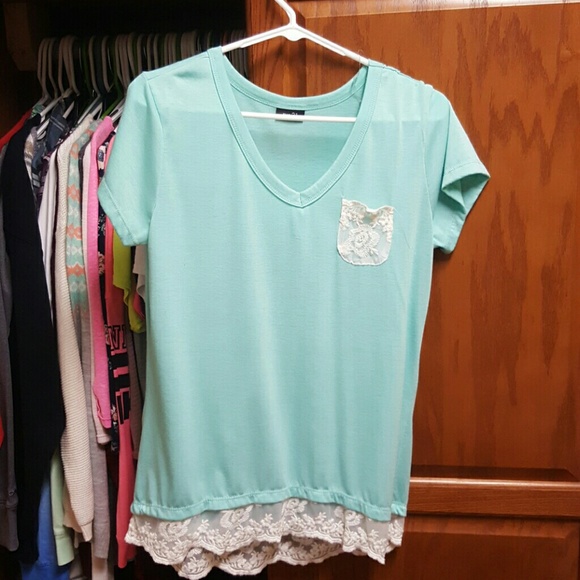 Mint Shirt with Lace Trim