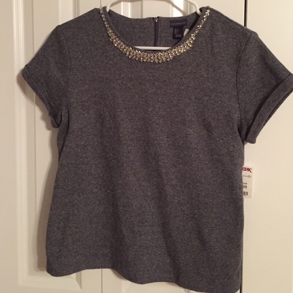 Paraphrase Heather Gray Short Sleeve Jeweled Top - Picture 1 of 4