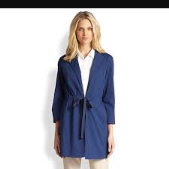 Lafayette 148 New York Blue Cinched Waist Coat - Picture 2 of 4