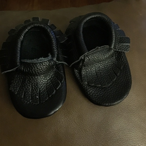 Black leather baby moccasins