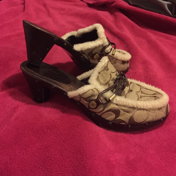 Coach Signature Wooden Clogs- Size 10