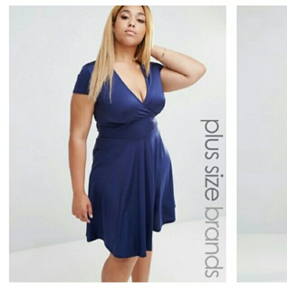 Navy Skater Plunge Dress