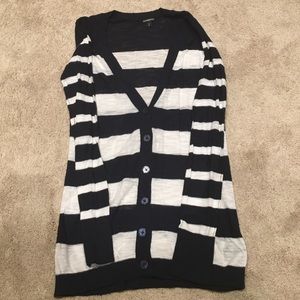 Express Navy & white striped Long Cardigan Size M