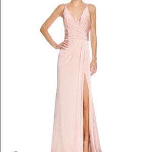 Faviana Couture faille satin draped gown