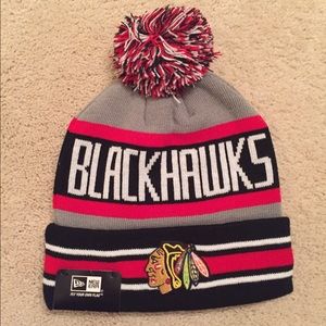 Black hawks pompom hat
