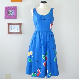 Blue 1970s vintage novelty print sundress