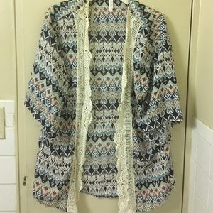Lace trim tunic cardigan