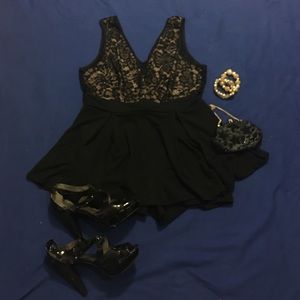 Sexy black and nude lace shorts romper