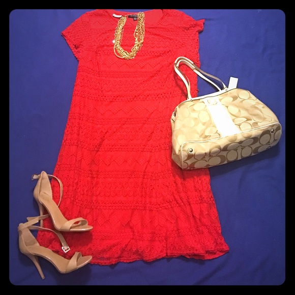 Red lace A-line dress