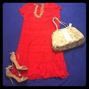Red lace A-line dress