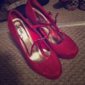 red sparkly high heels