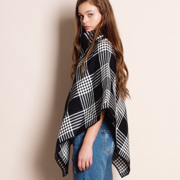 Plaid Cowl Neck Poncho - Picture 2 of 4