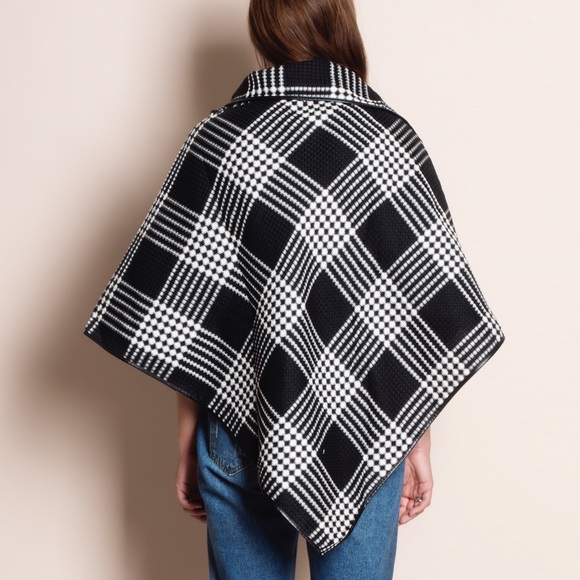 Plaid Cowl Neck Poncho - Picture 3 of 4
