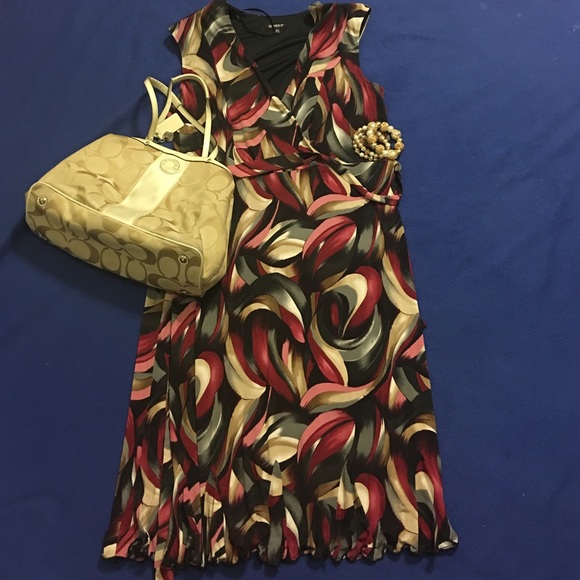 Autumn colored faux wrap dress with belt