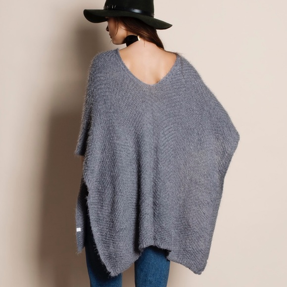 Grey Soft Fuzzy Poncho - Picture 3 of 4