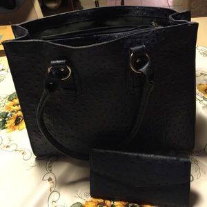 Merona Faux Ostrich Handbag and Wallet