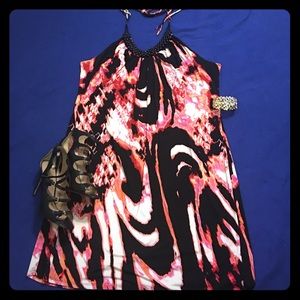 Halter dress with beaded neckline.