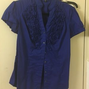 Express cobalt blue ruffle button down