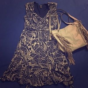 Navy and gray faux wrap dress