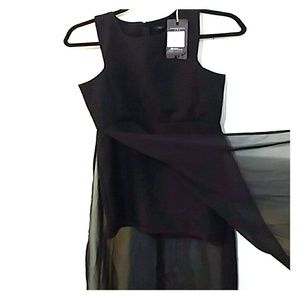 Short black dress with sheer skirt