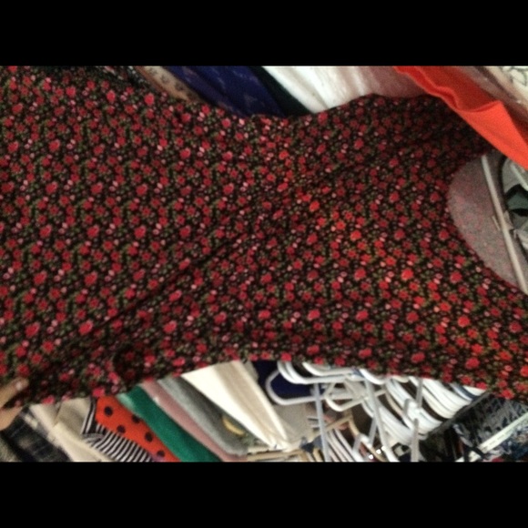 red and black flowered dress