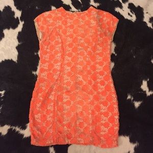 Shakuhachi Neon Orange Floral Lace Dress