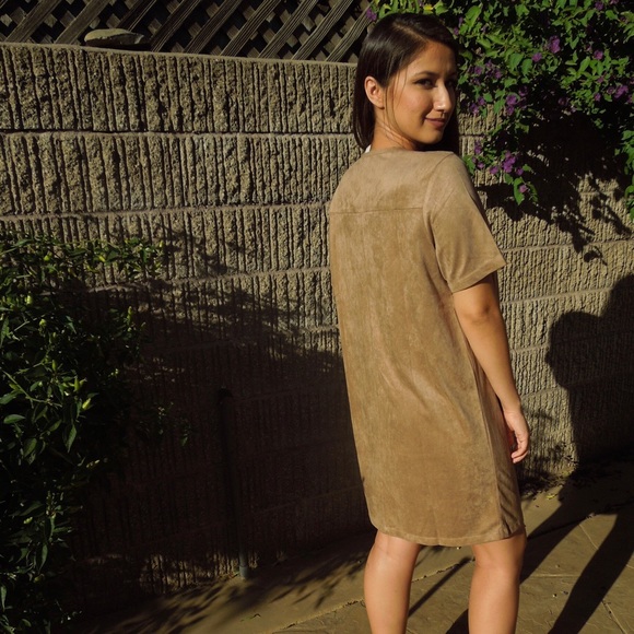 Brown Faux suede shift Lace up dress - Picture 4 of 4