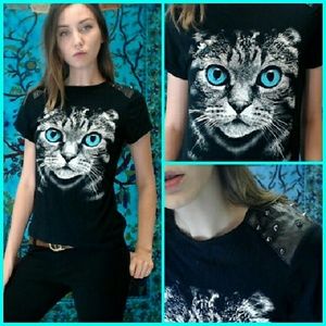 ➿Blue Eyed Cat Studded Shirt, Medium➿