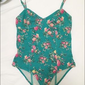 Green and Pink Floral Body Suit