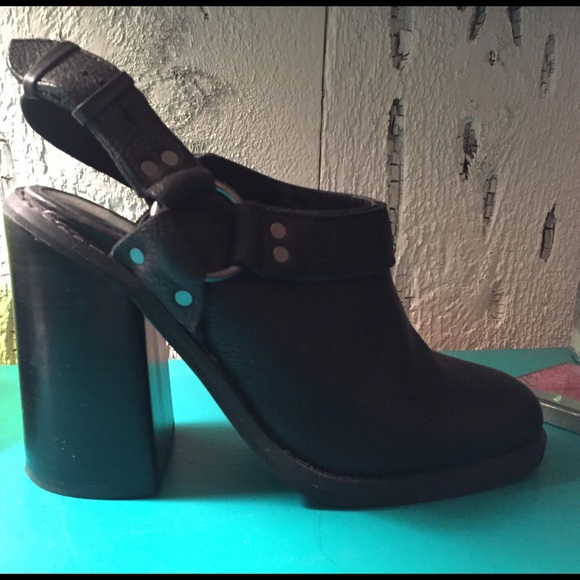 Black leather clog heels