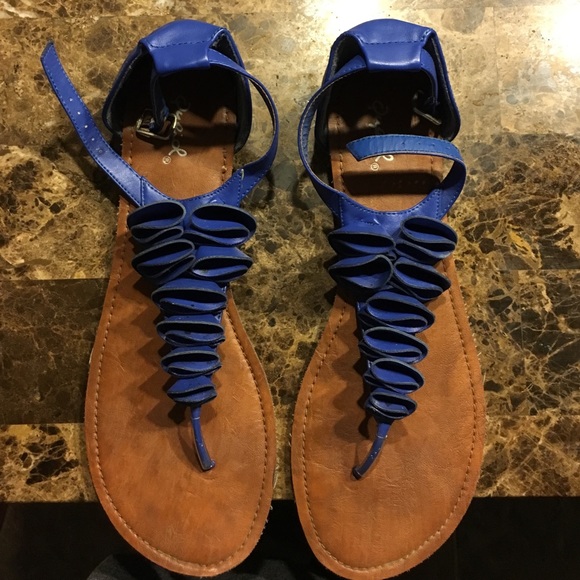 Royal blue ankle buckle sandals
