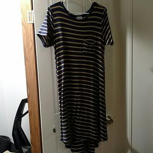 LulaRoe Carly Small Blue and gold stripes