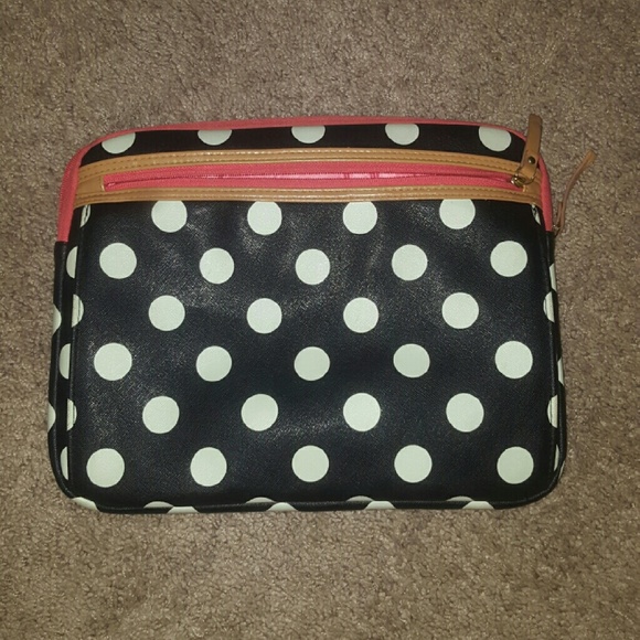 Studio C Polka Dot/Coral Leather Laptop Sleeve