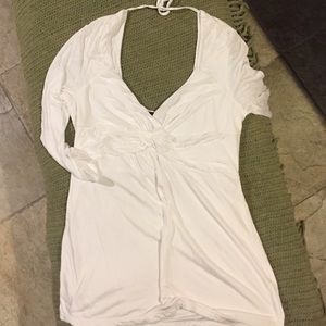 White WHBM deep V plunge neck cotton top
