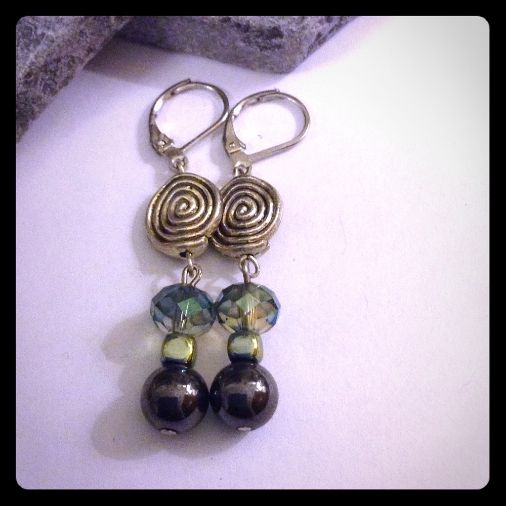 SOLD! Earrings, Hematite & Glass