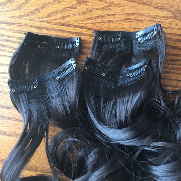 Deep brown clip in synthetic hair extensions - Picture 2 of 4