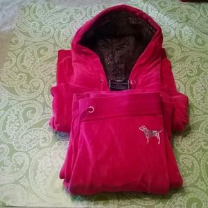 PINK  FUR LINED HOODED TRACK SUIT.