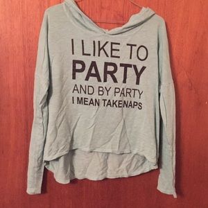 Long sleeve, hooded crop top.