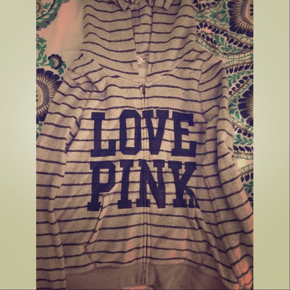 PINK VS grey hoodie w/ black stripes! Size L