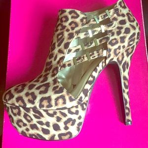 Leopard 5 inch booties with 3 inch platform