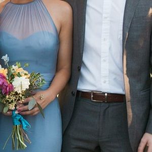 Amsale long chiffon dress in slate