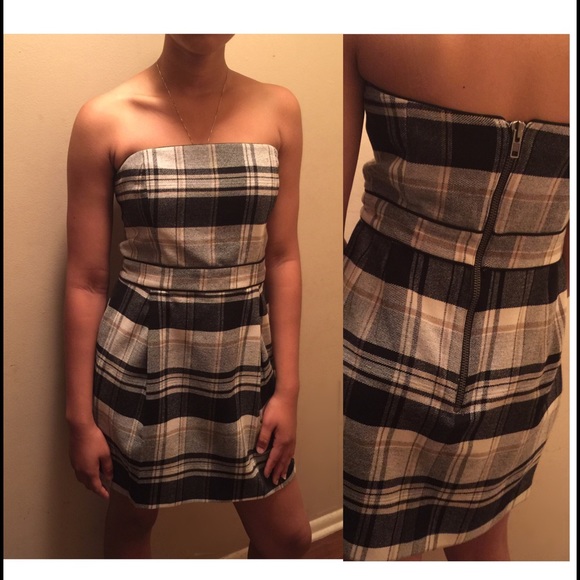Strapless wool plaid dress - Picture 1 of 2