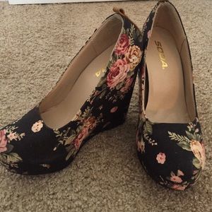 Floral Print Wedges