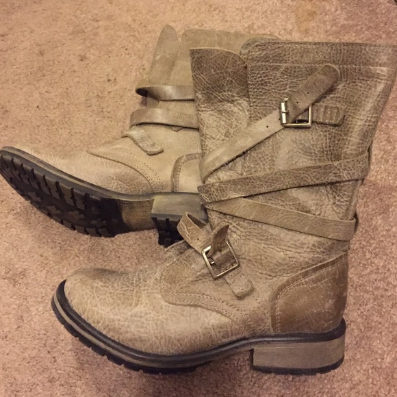 Steve Madden gray leather mid calf boots 6-6 1/2.