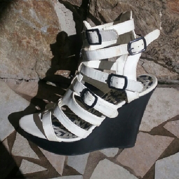 White Gladiator Ankle Wedge Heels - Picture 2 of 4