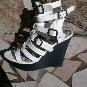 White Gladiator Ankle Wedge Heels