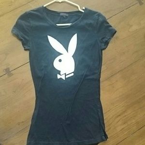 Black and white playboy brand M women's fitted tee