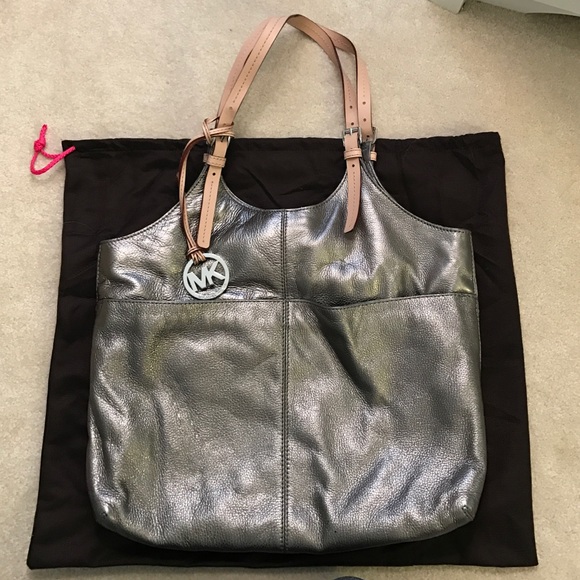 Michael Kors metallic silver leather bag