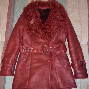 Reisler red genuine shearling lamb fur jacket szM
